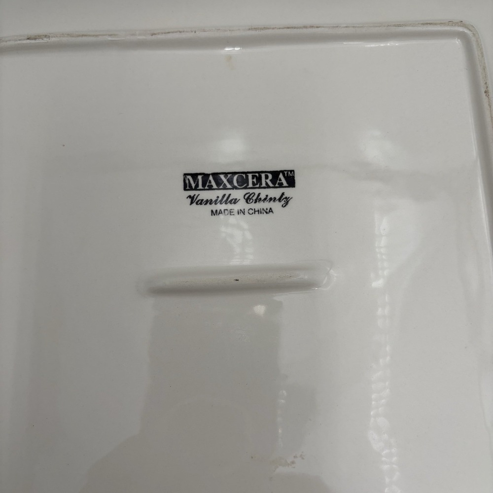 Maxcera Vanilla Chintz Floral 11x11" Square Serving Plate Platter No Chips - Picture 6 of 9